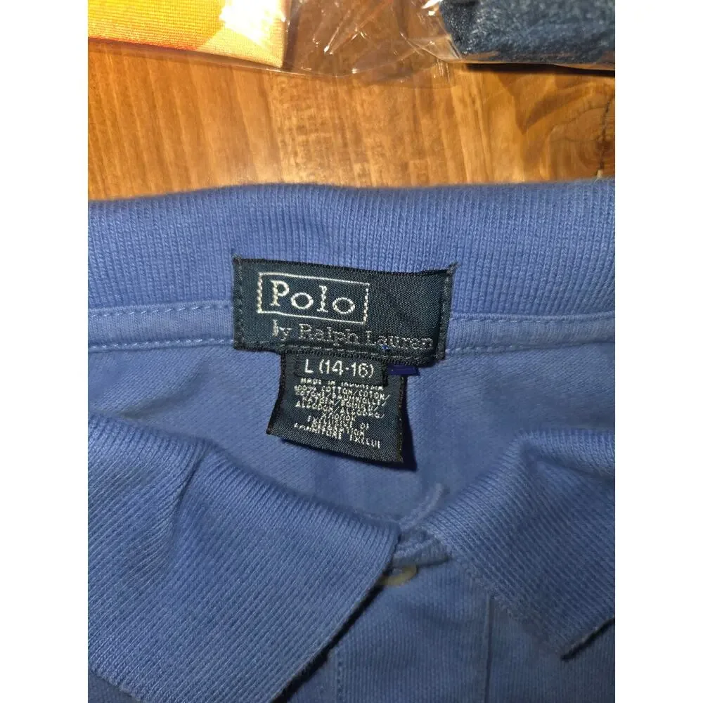Ralph Lauren Boys L 14-16 Long Sleeve Blue Mesh Polo Shirt